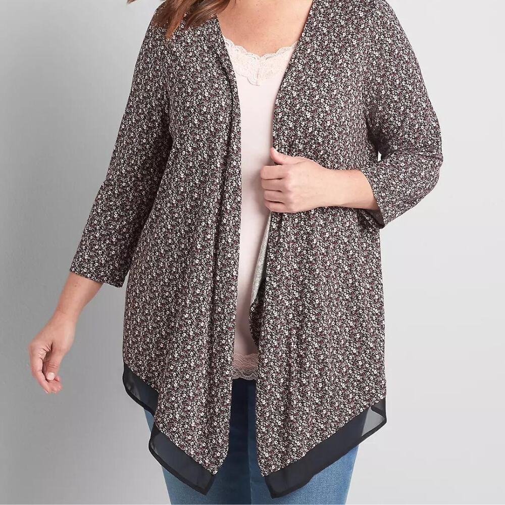Lane Bryant Essentials 18/20 Pink Floral Draped Open Front Chiffon Cardigan